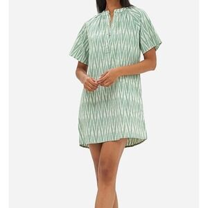 Oliphant Pocket Dress Green Sage Ikat‎ Print Short Sleeve Button Front Womens XS